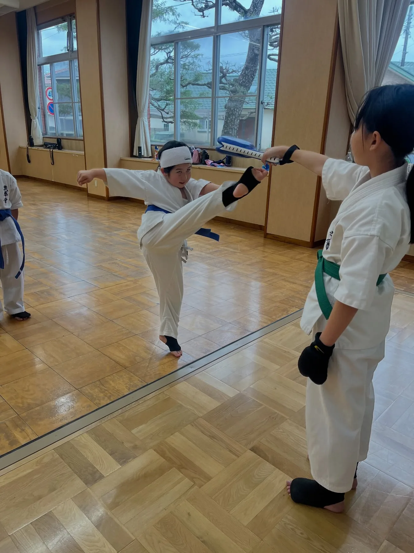 ミットを使った蹴りの練習
